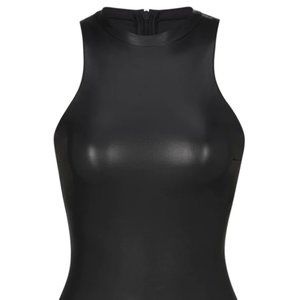 SKIMS Faux Leather High Neck Bodysuit (Onyx/Black, small)